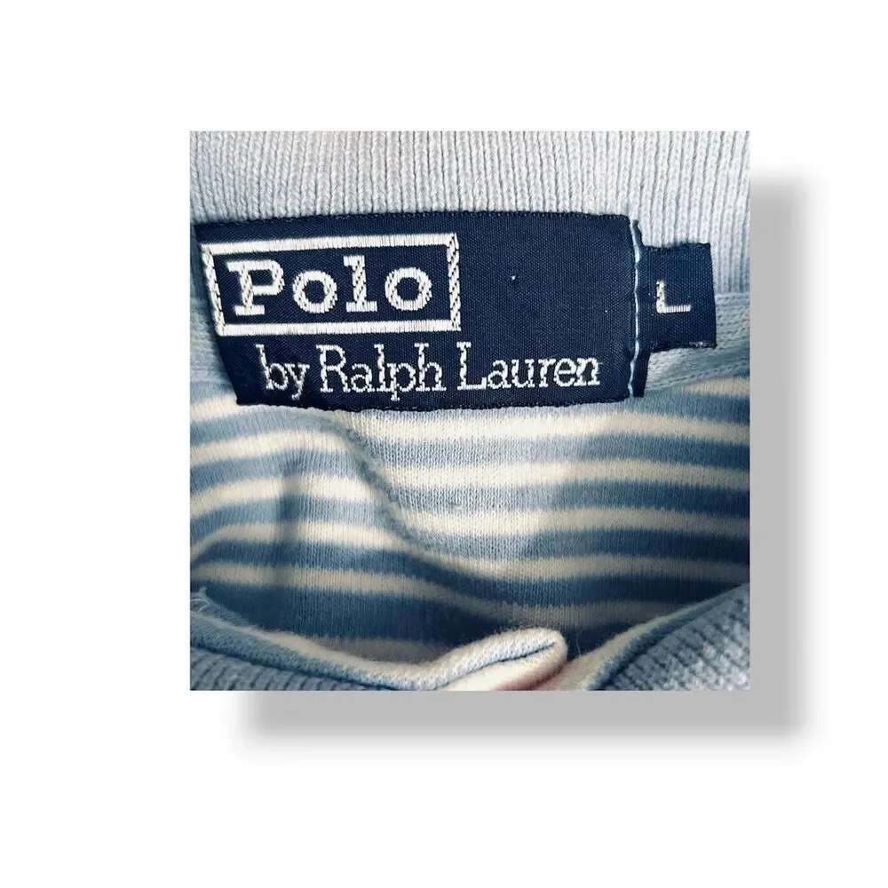 Polo Ralph‎ Lauren Men’s L Lavender Pink Yellow Striped Cotton Short Sleeve Polo